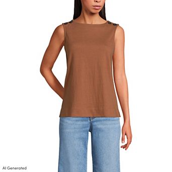 Women's Lands' End Sleeveless Mariner Cotton Button Shoulder Tank Top