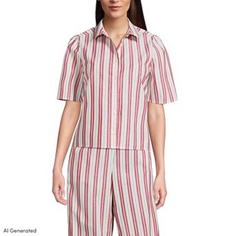 Women's Lands' End Short Sleeve Poplin Button Front Shirt