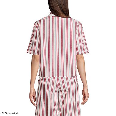 Women's Lands' End Short Sleeve Poplin Button Front Shirt