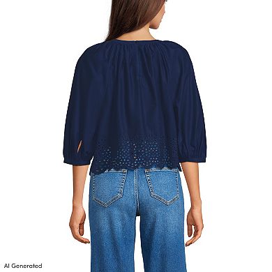 Women's Lands' End Gathered Eyelet Top