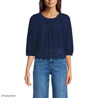 Women's Lands' End Gathered Eyelet Top