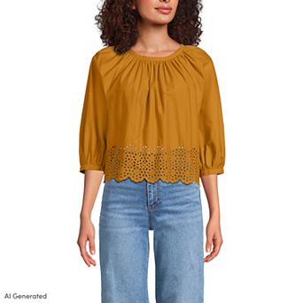 Women's Lands' End Gathered Eyelet Top