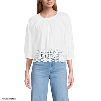 Women's Lands' End Gathered Eyelet Top