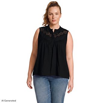 Plus Size Lands' End Sleeveless Eyelet Pullover Top