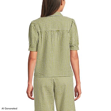 Women's Lands' End Seersucker Peter Pan Collar Shirt