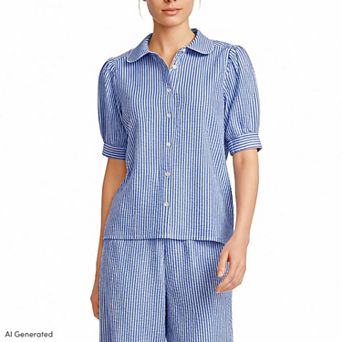 Women's Lands' End Seersucker Peter Pan Collar Shirt