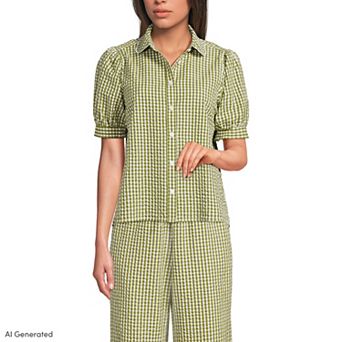 Women's Lands' End Seersucker Peter Pan Collar Shirt