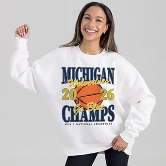 Women's Gameday Couture White Michigan Wolverines 2026 NCAA Men's Basketball National Champions Fleece Oversized Sweatshirt