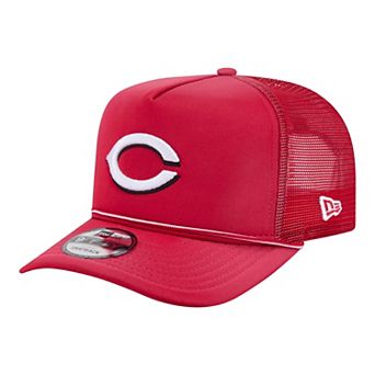 Men's New Era Red Cincinnati Reds Worn A-Frame 9FIFTY Trucker Snapback Hat