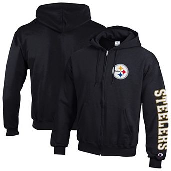 Men's Champion Black Pittsburgh Steelers Powerblend Fleece Full-Zip Hoodie