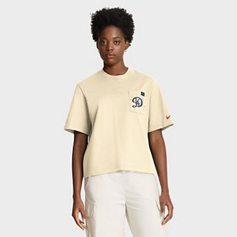 Women's Nike Cream Los Angeles Dodgers City Connect Pocket Boxy T-Shirt