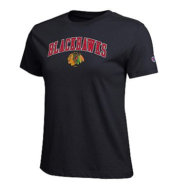 Women's Champion Black Chicago Blackhawks Arch Mascot Logo T-Shirt