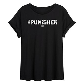 Juniors' Marvel The Punisher Logo Oversized Tee