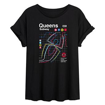 Juniors' Marvel Spider-Man Queens Subway Map Oversized Tee