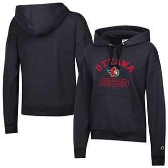 Women's Champion Black Ottawa Senators Arched Pill Box Hoodie