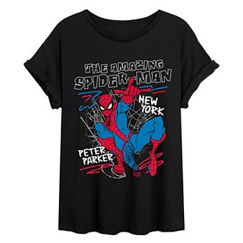Juniors' Marvel The Amazing Spider-Man Peter Parker Oversized Tee