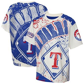 Youth Outerstuff Cream Texas Rangers Big League Top Player Bold All-Over-Print T-Shirt