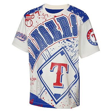 Youth Outerstuff Cream Texas Rangers Big League Top Player Bold All-Over-Print T-Shirt