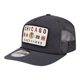 Men's New Era Charcoal Chicago Blackhawks Washed Patch 19TWENTY Trucker Adjustable Hat