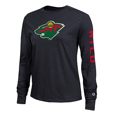 Women's Champion Black Minnesota Wild 2-Hit Long Sleeve T-Shirt