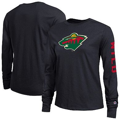 Women's Champion Black Minnesota Wild 2-Hit Long Sleeve T-Shirt