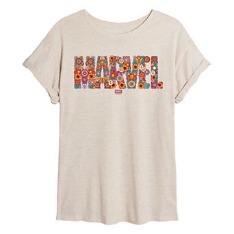Juniors' Marvel Floral Logo Oversized Tee