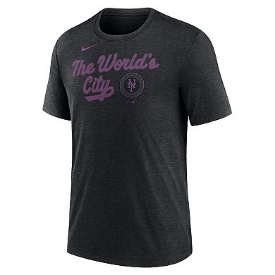 Men's Nike Heather Black New York Mets City Connect Script Tri-Blend T-Shirt