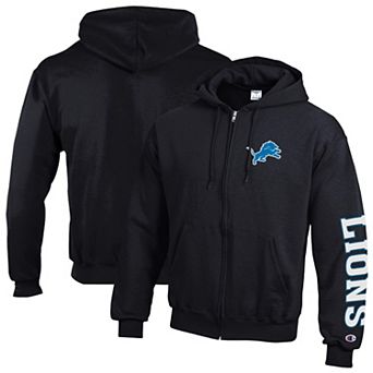 Men's Champion Black Detroit Lions Powerblend Fleece Full-Zip Hoodie