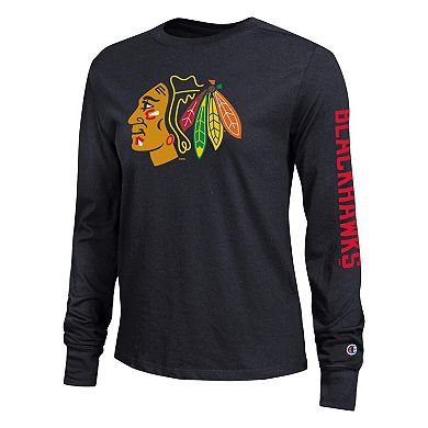 Women's Champion Black Chicago Blackhawks 2-Hit Long Sleeve T-Shirt