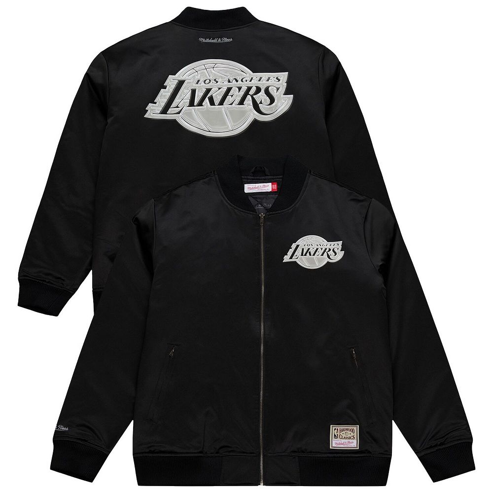 Men's Mitchell & Ness Black Los Angeles Lakers Chrome Satin Bomber