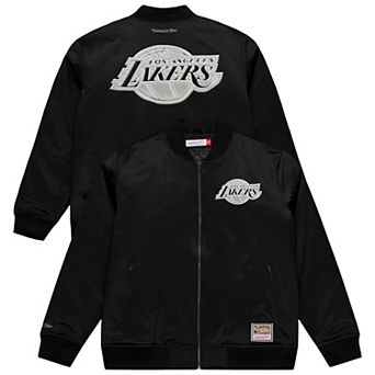 Men's Mitchell & Ness Black Los Angeles Lakers Chrome Satin Bomber Full-Zip Jacket