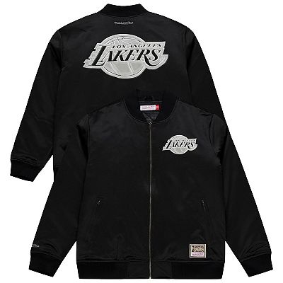 Men's Mitchell & Ness Black Los Angeles Lakers Chrome Satin Bomber
