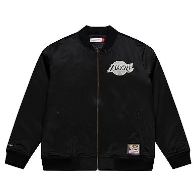 Men's Mitchell & Ness Black Los Angeles Lakers Chrome Satin Bomber Full-Zip Jacket
