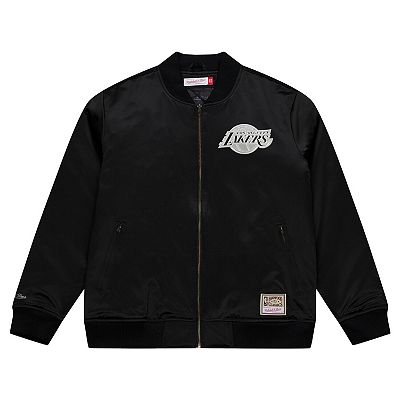 Men's Mitchell & Ness Black Los Angeles Lakers Chrome Satin Bomber