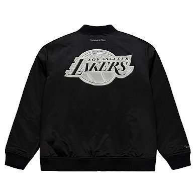 Men's Mitchell & Ness Black Los Angeles Lakers Chrome Satin Bomber Full-Zip Jacket