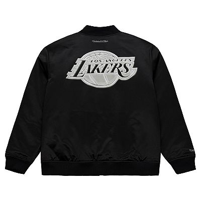 Men's Mitchell & Ness Black Los Angeles Lakers Chrome Satin Bomber