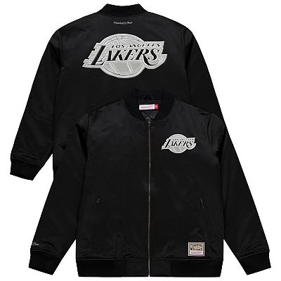 Men's Mitchell & Ness Black Los Angeles Lakers Chrome Satin Bomber