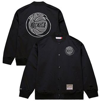 Men's Mitchell & Ness Black Houston Rockets Chrome Satin Bomber Full-Zip Jacket