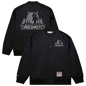 Men's Mitchell & Ness Black Minnesota Timberwolves Chrome Satin Bomber Full-Zip Jacket