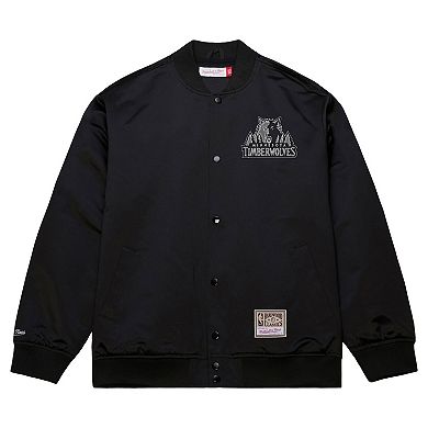 Men's Mitchell & Ness Black Minnesota Timberwolves Chrome Satin Bomber Full-Zip Jacket