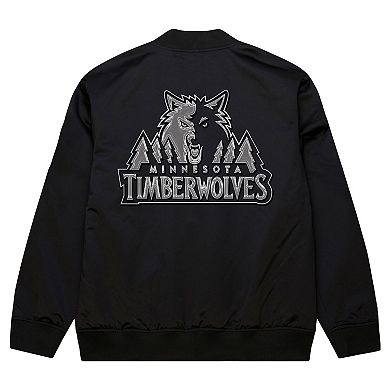 Men's Mitchell & Ness Black Minnesota Timberwolves Chrome Satin Bomber Full-Zip Jacket