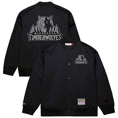 Men's Mitchell & Ness Black Minnesota Timberwolves Chrome Satin Bomber Full-Zip Jacket