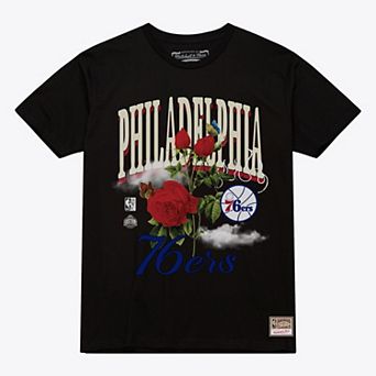 Unisex Mitchell & Ness Black Philadelphia 76ers Floral Graphic T-Shirt