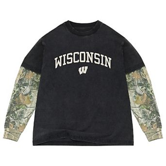 Men's Uscape Apparel Black/Camo Wisconsin Badgers Back Bay Twofer Heavyweight Long Sleeve T-Shirt