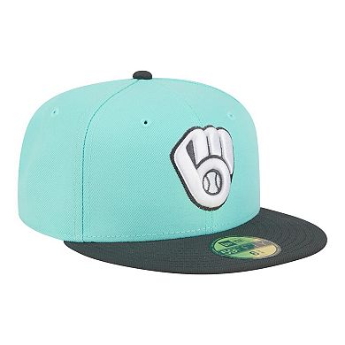 Men's New Era Turquoise/Charcoal Milwaukee Brewers Two-Tone Color Pack 59FIFTY Fitted Hat