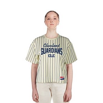 Women's New Era Cream Cleveland Guardians City Connect Multiplier Pinstripe Cropped T-Shirt