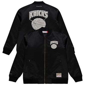 Men's Mitchell & Ness Black New York Knicks Chrome Satin Bomber Full-Zip Jacket