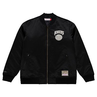 Men's Mitchell & Ness Black New York Knicks Chrome Satin Bomber Full-Zip Jacket