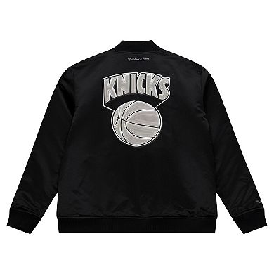 Men's Mitchell & Ness Black New York Knicks Chrome Satin Bomber Full-Zip Jacket