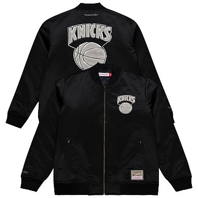 Men's Mitchell & Ness Black New York Knicks Chrome Satin Bomber Full-Zip Jacket